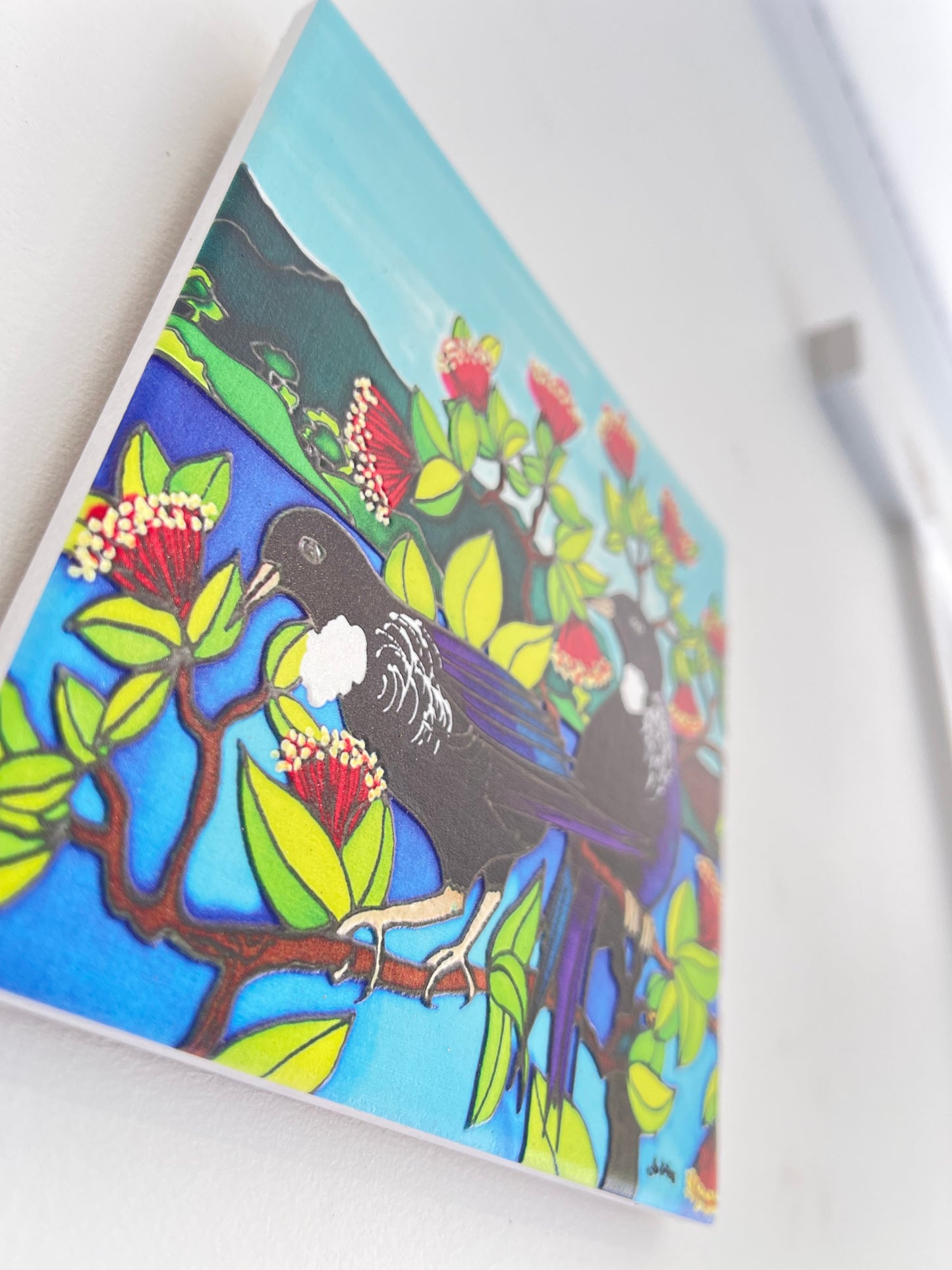 Square Tile (3D) - Tūī Pohutakawa