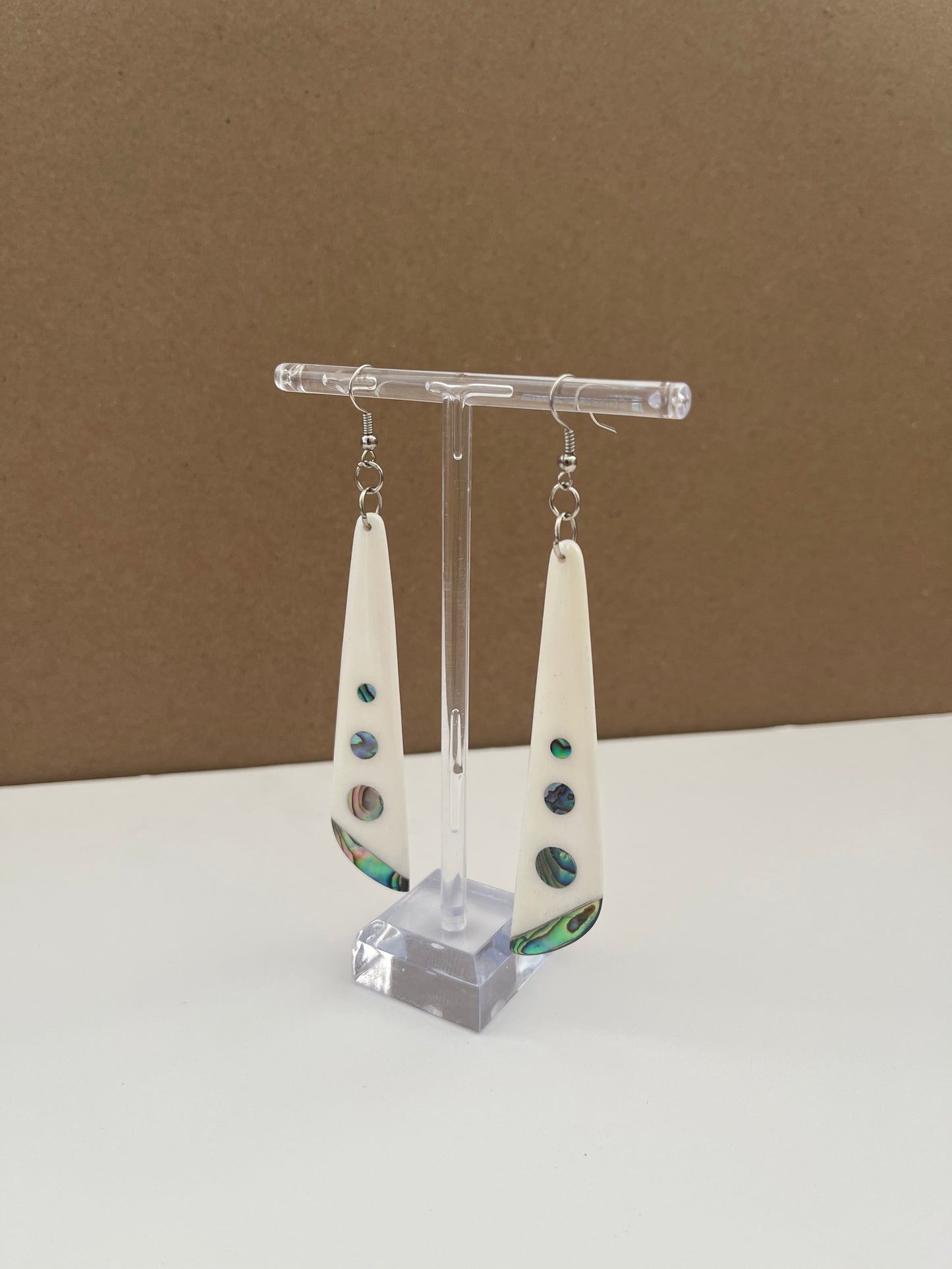 Bone Drop Earrings Large with Paua Inlay