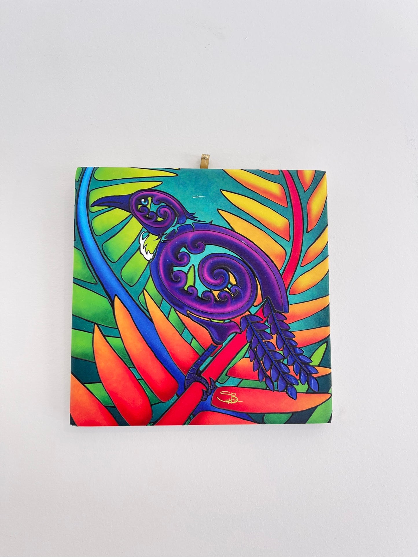 Square Tile (3D) - Bright Tūī