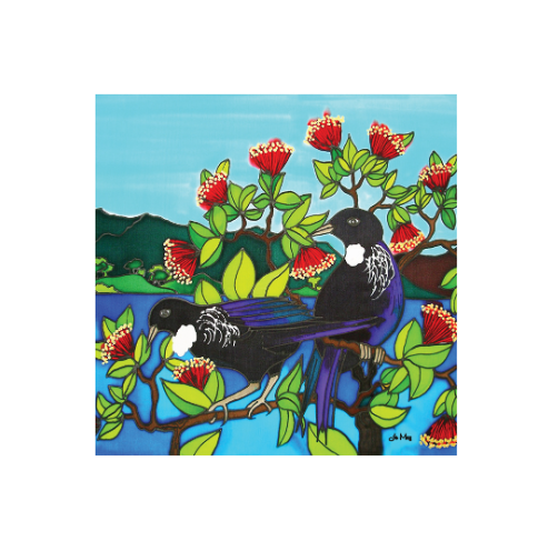 Square Tile (3D) - Tūī Pohutakawa